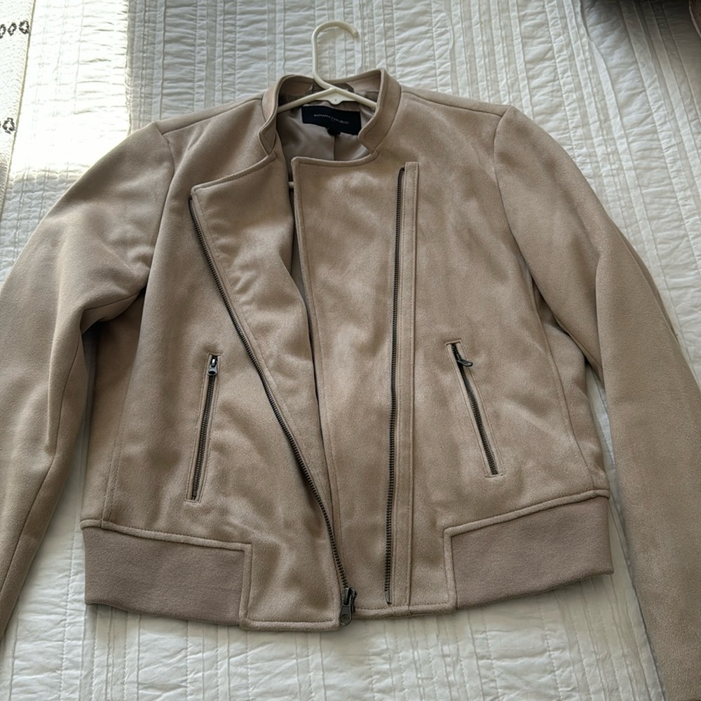 Banana Republic Cream Suede Bomber Jacket